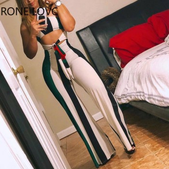 Women Skinny Striped Colorblock Lace up Cutout Bandeau Jumpsuit Summer Sexy Romper Jumpsuit